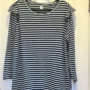 Old Navy White & Navy Blue Striped Top with Ruffles